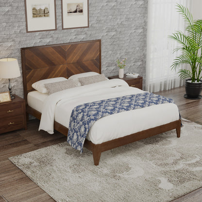 Mid-Century Modern Platform Bed Wood Slat Support with No Box Spring Needed,King Walnut