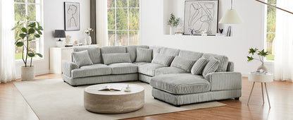 129" Oversized Sectional Sofa U-shaped Sofa Couch Modern Sofa Upholstered in Soft Corduroy with a Chaise Lounge for Living Room, Grey