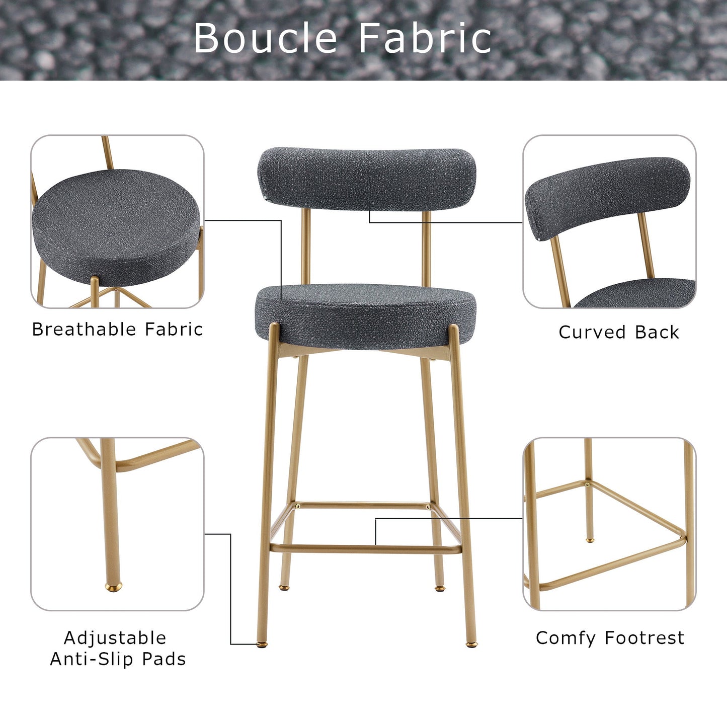 Modern Upholstered Sherpa Bar Stool Set