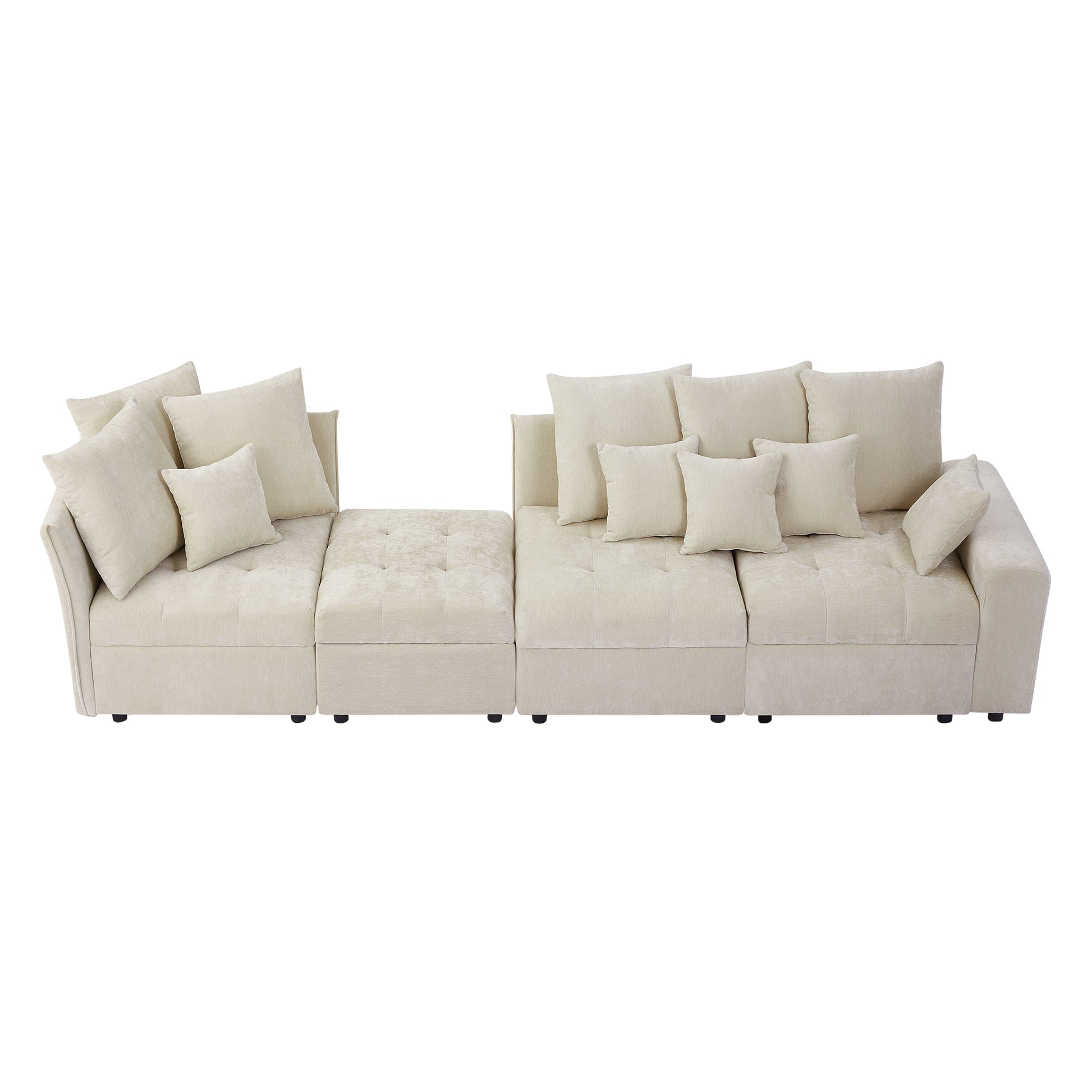 96.45"Sectional sofa Modular Sofa Couch with Three USB Ports, a Removable Storage Ottoman and Five Back Pillows for Living Room, Beige