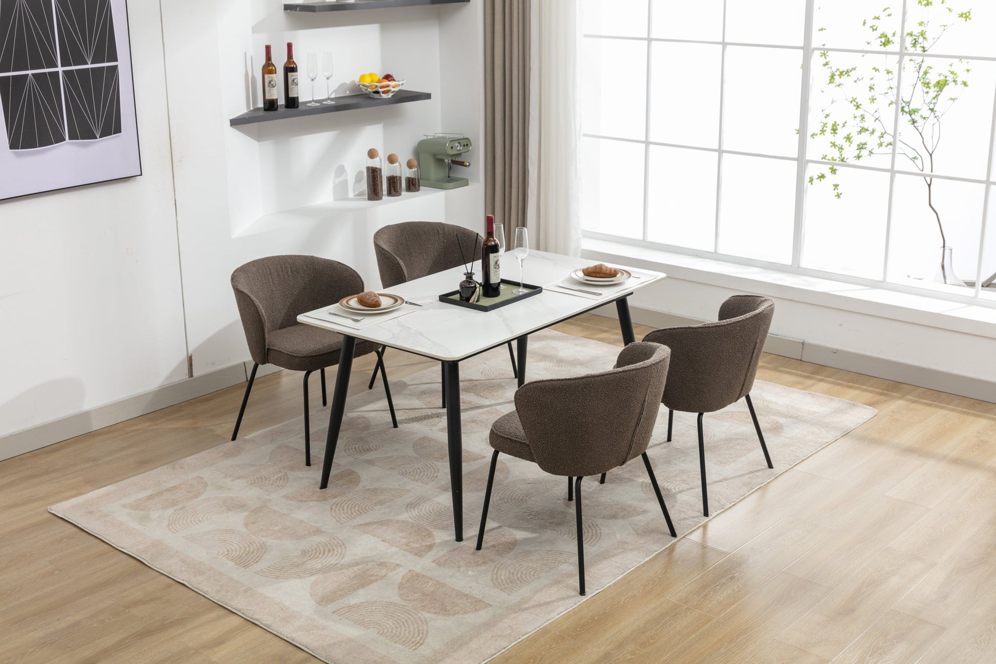 Retro Minimalist Modern Boucle Fabric Dining Chairs