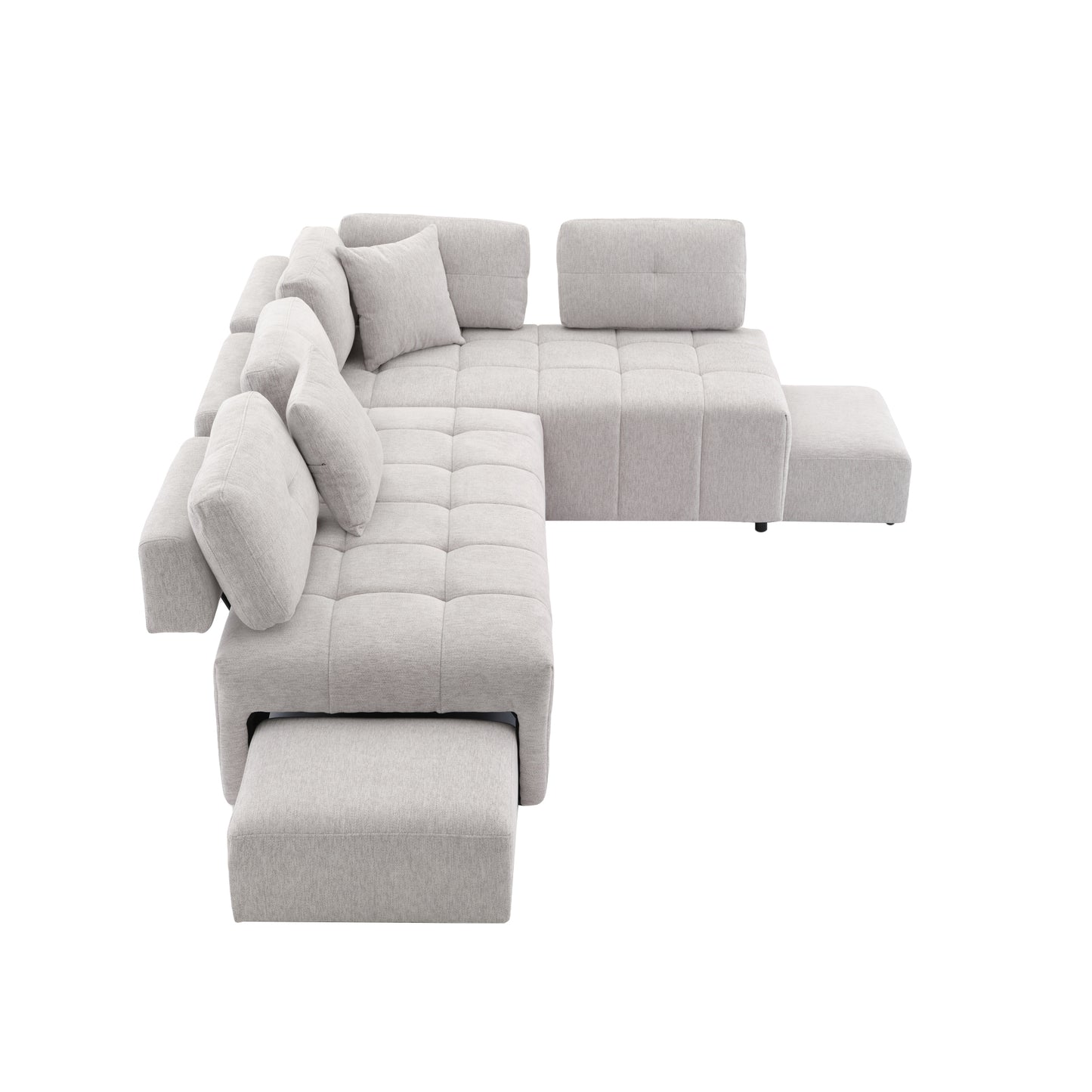 91.73" L-shaped Sofa Sectional Sofa Couch with 2 Stools and 2 Lumbar Pillows for Living Room, Light Grey