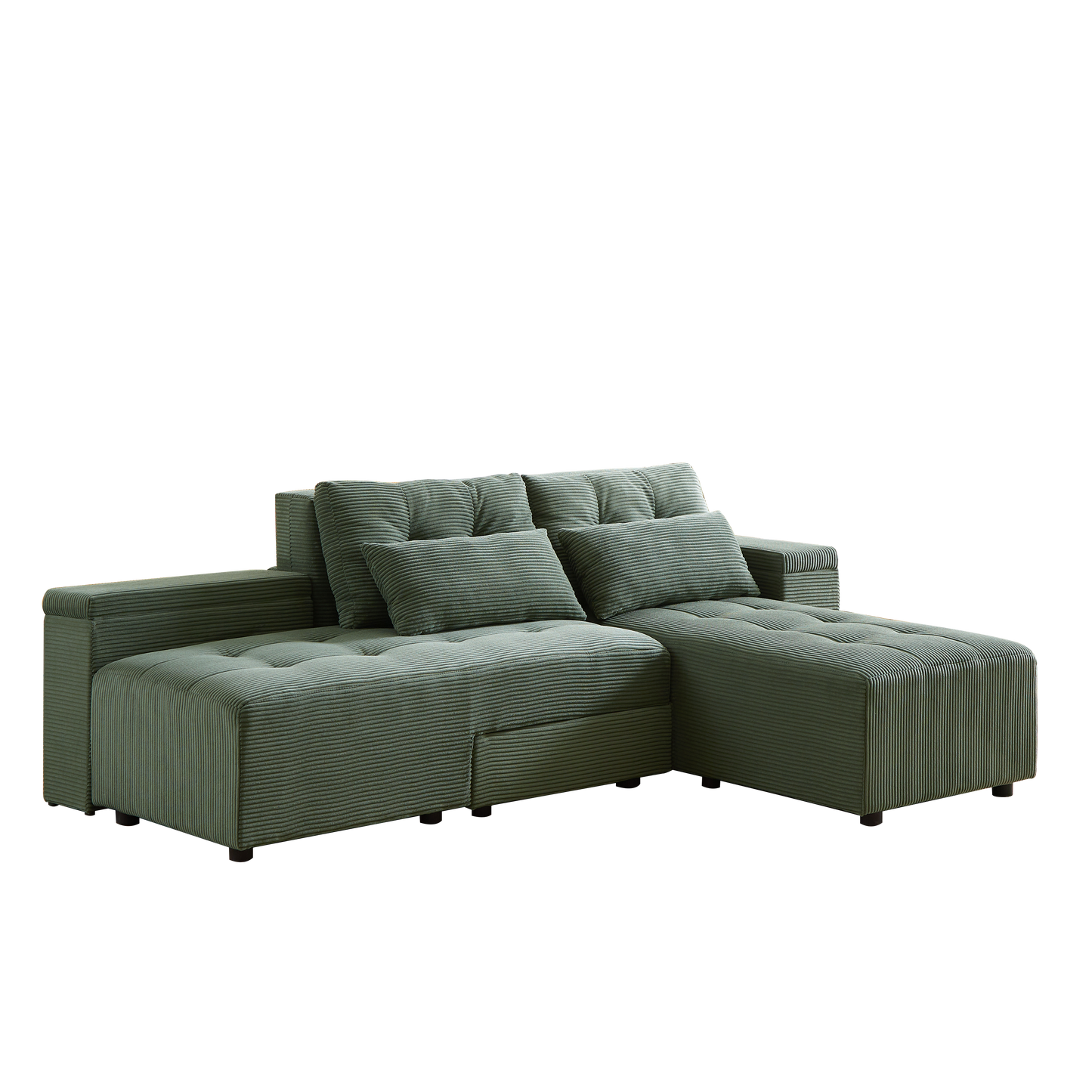 Convertible 3 in 1 Sleeper Sofa and Sectional Sofa with 4 Storage Space for Living Room,Corduroy Couch With 4 pillows,Corduroy