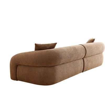 WKS15C camel sectional sofa with removable pillows, durable fabric, solid wood frame, high density sponge filler