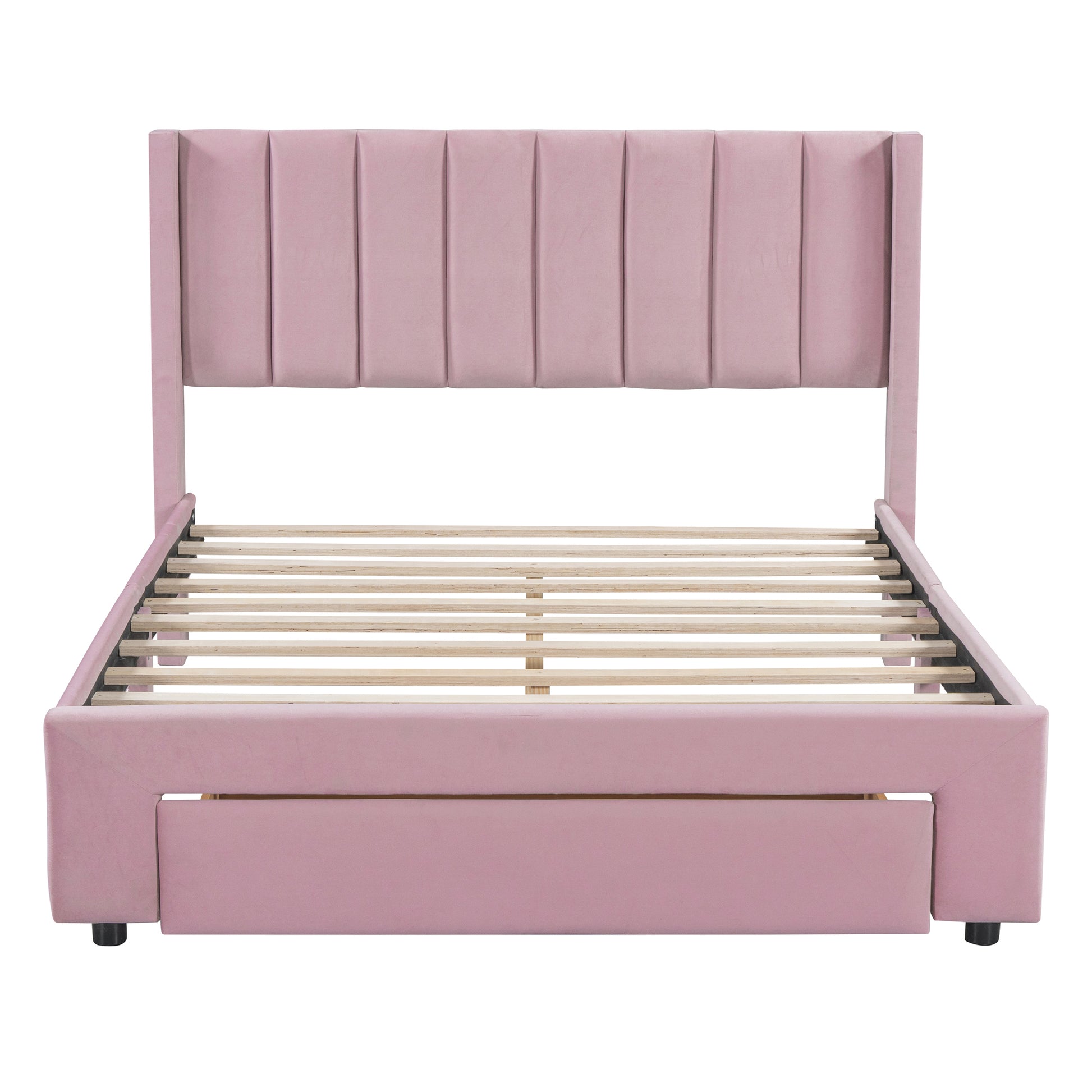 Full Size Storage Bed Velvet Upholstered Platform Bed with a Big Drawer - Pink(old sku:WF296850AAH)