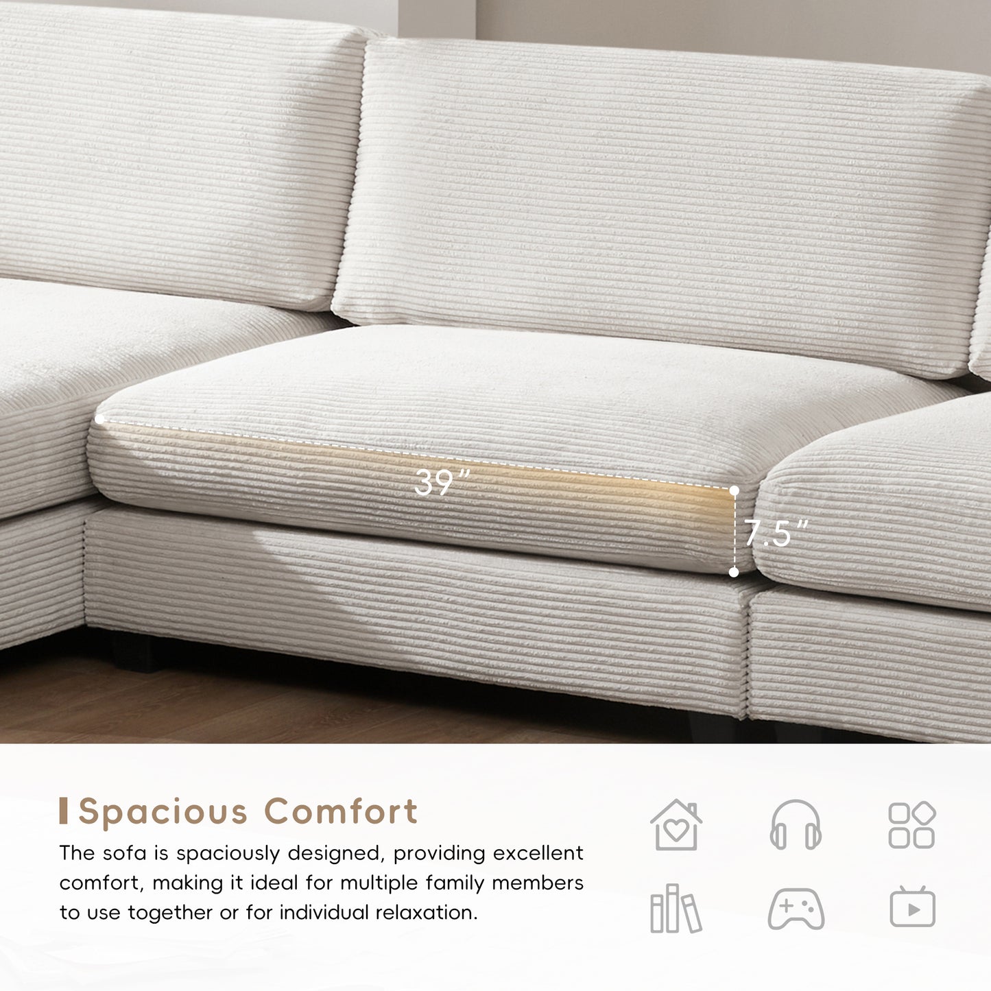 [VIDEO+NEW]134*54" Oversized Corduroy Sectional Sofa,L Shaped Cloud Couch with USB Charging Port,Cup Holder,Deep and Wide Seat Sofa with 50" Chaise,Comfy Indoor Furniture for Living Room,3 Colors