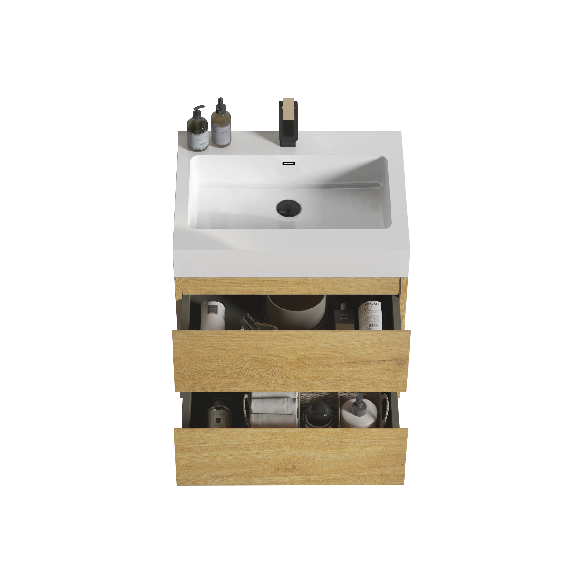 U040-Alice24-106 Alice 24" Natural Oak Bathroom Vanity with Sink, Large Storage Wall Mounted Floating Bathroom Vanity for Modern Bathroom, One-Piece Glossy White Sink Basin without Drain and Fauce