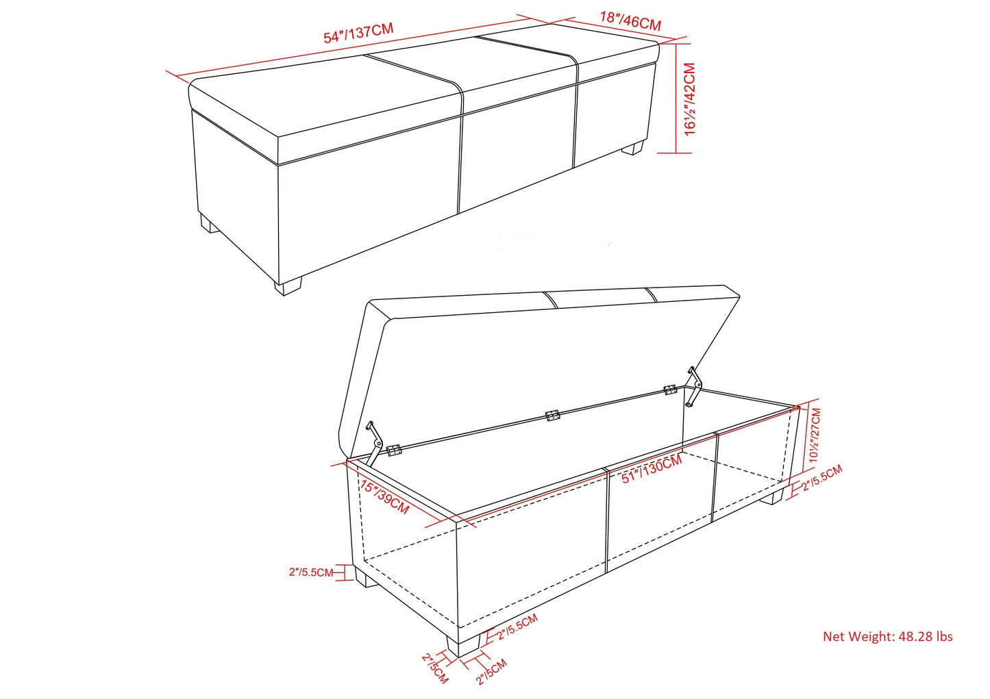 Lincoln Extra Large Storage Ottoman Bench