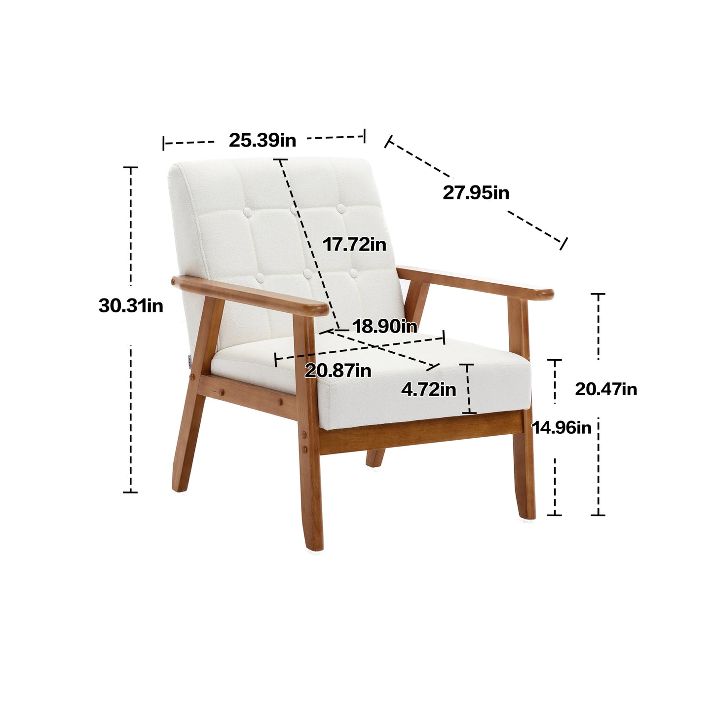 Leisure Chair with Solid Wood Armrest and Feet, Mid-Century Modern Accent chair, for Living Room Bedroom Studio chair