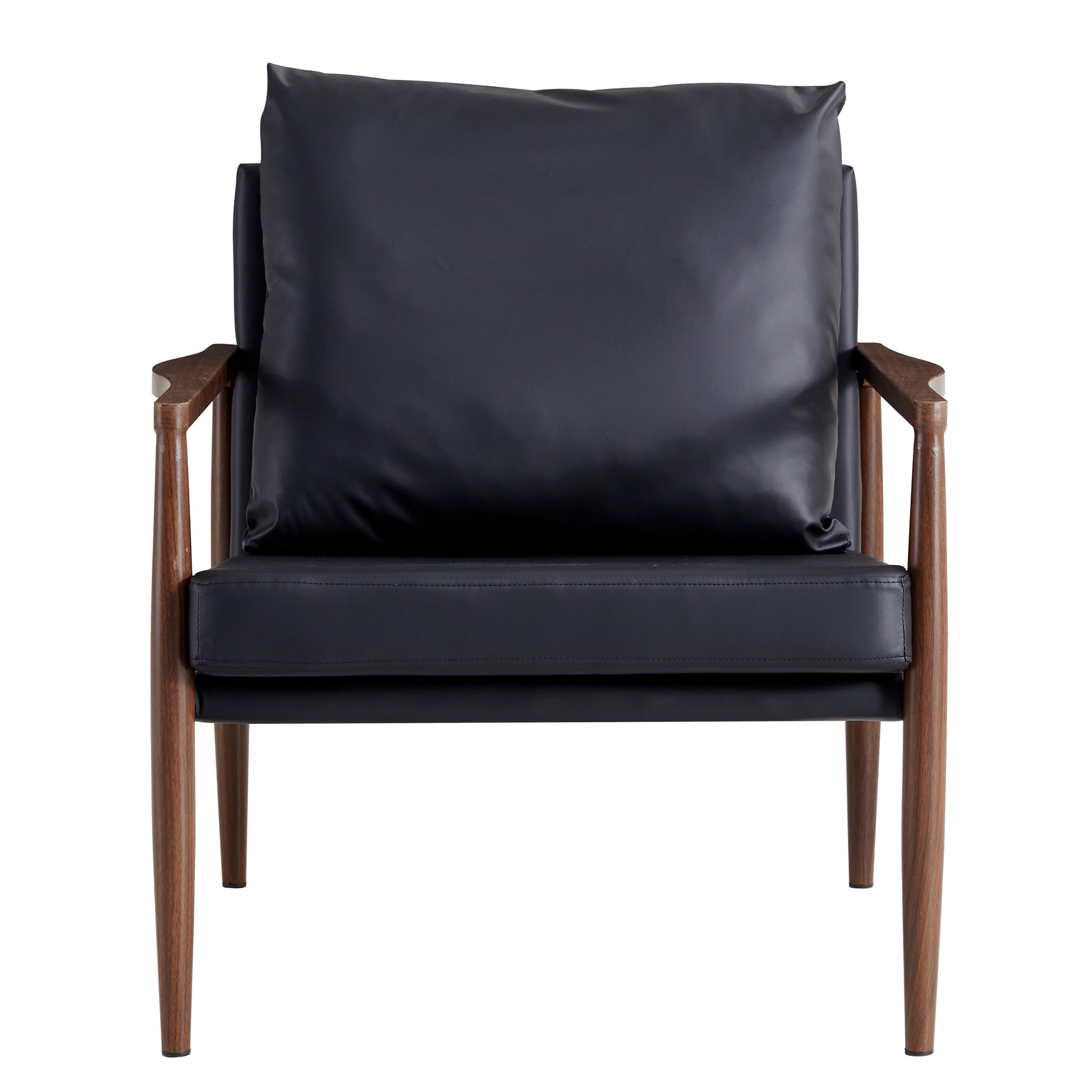 Sofa Chair.Black PU Leather Accent Arm Chair Mid Century Modern Upholstered Armchair with Imitation solid wood color Metal Frame Padded Backrest and Seat Cushion Sofa Chairs for Living Room