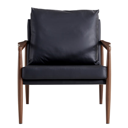 Sofa Chair.Black PU Leather Accent Arm Chair Mid Century Modern Upholstered Armchair with Imitation solid wood color Metal Frame Padded Backrest and Seat Cushion Sofa Chairs for Living Room