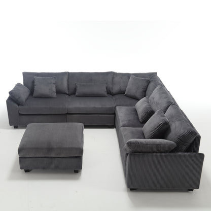 {NEW ARRIVAL} {VIDEO provided} Oversized Modular Sectional Sofa Couches Set,Corduroy Upholstered Deep Seat Comfy Sofa for Living Room,Dark Gray