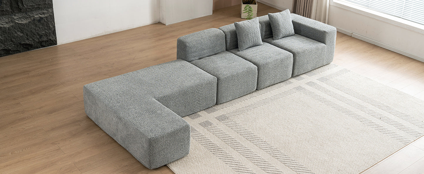 116.5" Sectional Sofa Full-compressed Sofa Couch Free-combined Sofa for Living Room, Grey