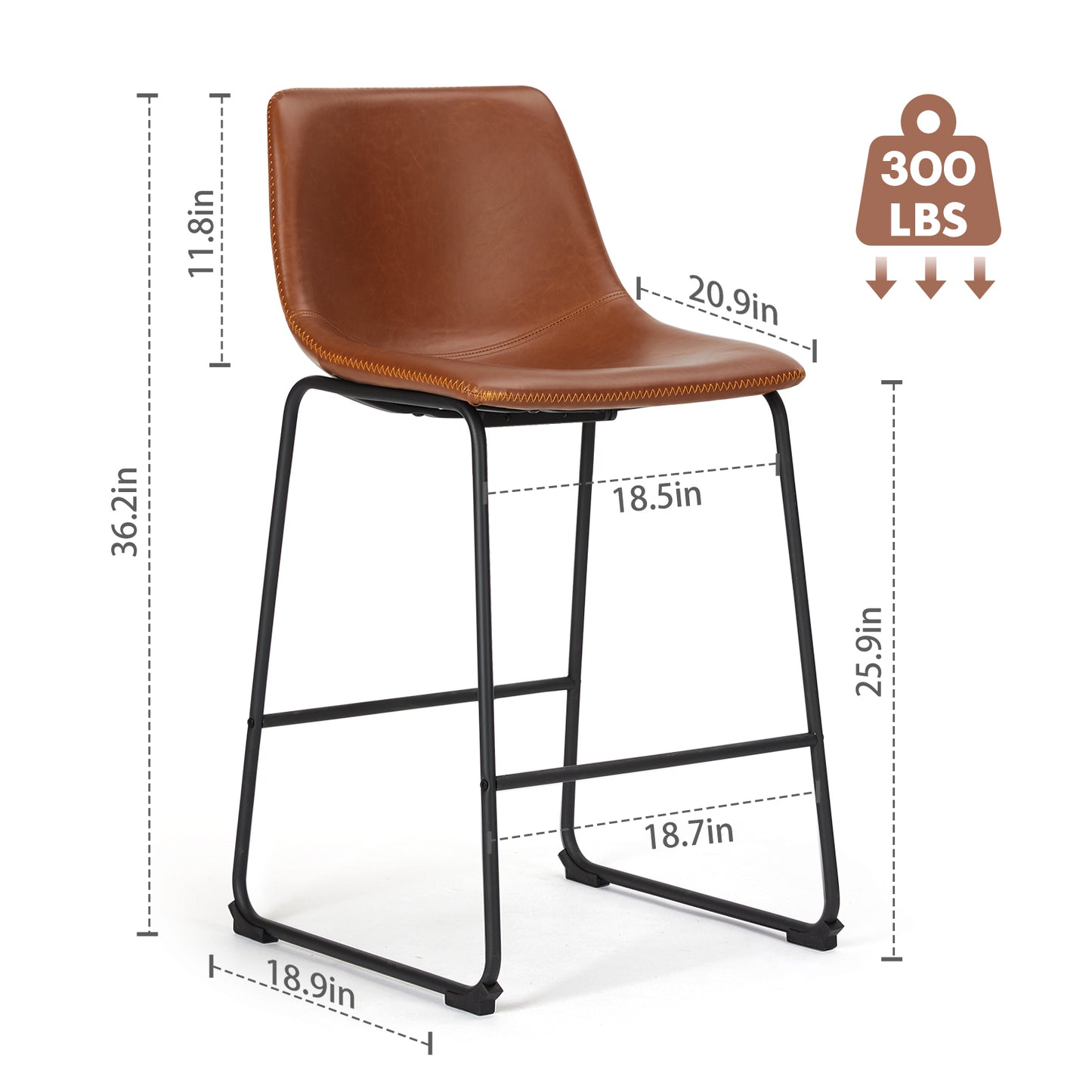 Sweetcrispy 26 inch Counter Height Bar Stools Set of 2 Leather Barstool with Back and Metal Leg Modern Bar Stools for Kitchen Island Pub Living Room