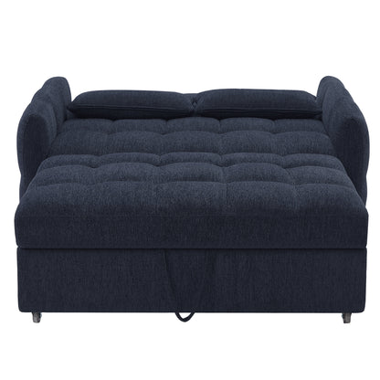 52.8" Loveseat Sofa Pull-out Sofa Bed Tufted Sleeper Sofa with an Adjustable Backrest, Three USB Ports and Two Lumbar Pillows for Living Room, Blue