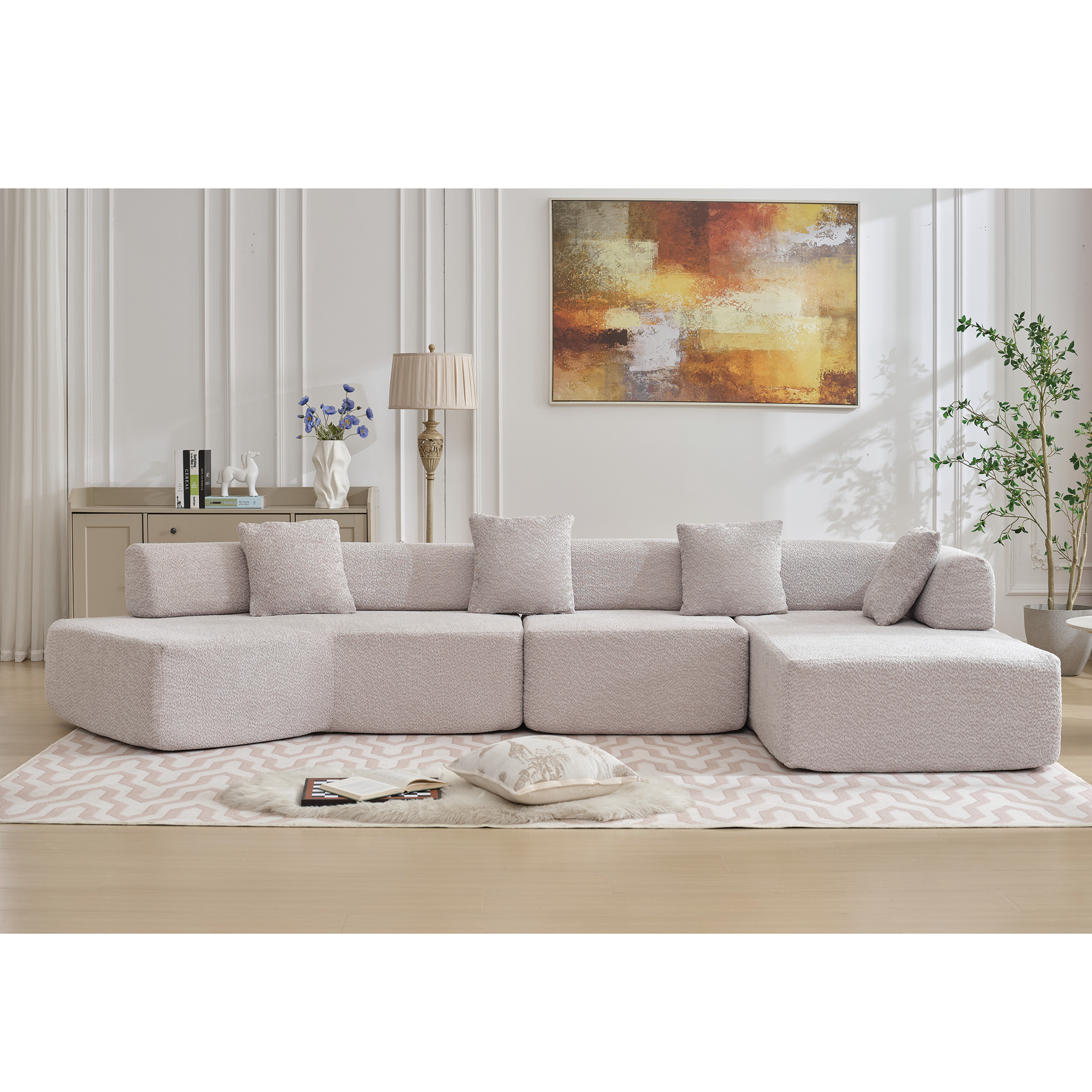 [NEW ARRIVED] [VIDEO PROVIDED]Modern Minimalist 140" L-Shape Couch ,No Assembly Required,Boucle,Modular Sofa ,Couch with Chaise,Free Combination Foam-Filled Sofa, 4 Seats, Gray