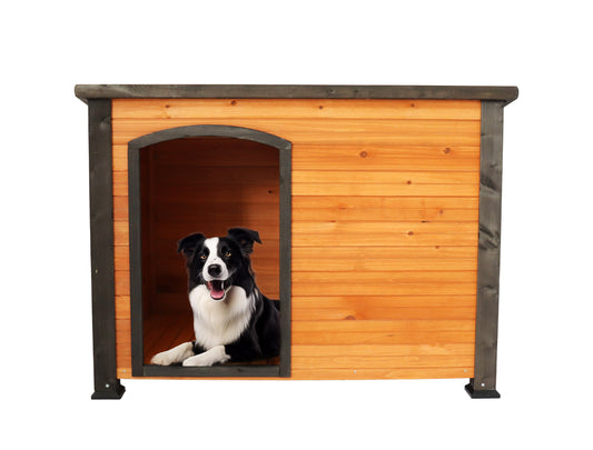 Discount treatment  45"Dog House Outdoor and indoor wooden kennel, winter strap with elevated feet, large dog weatherproof (gold red and black)