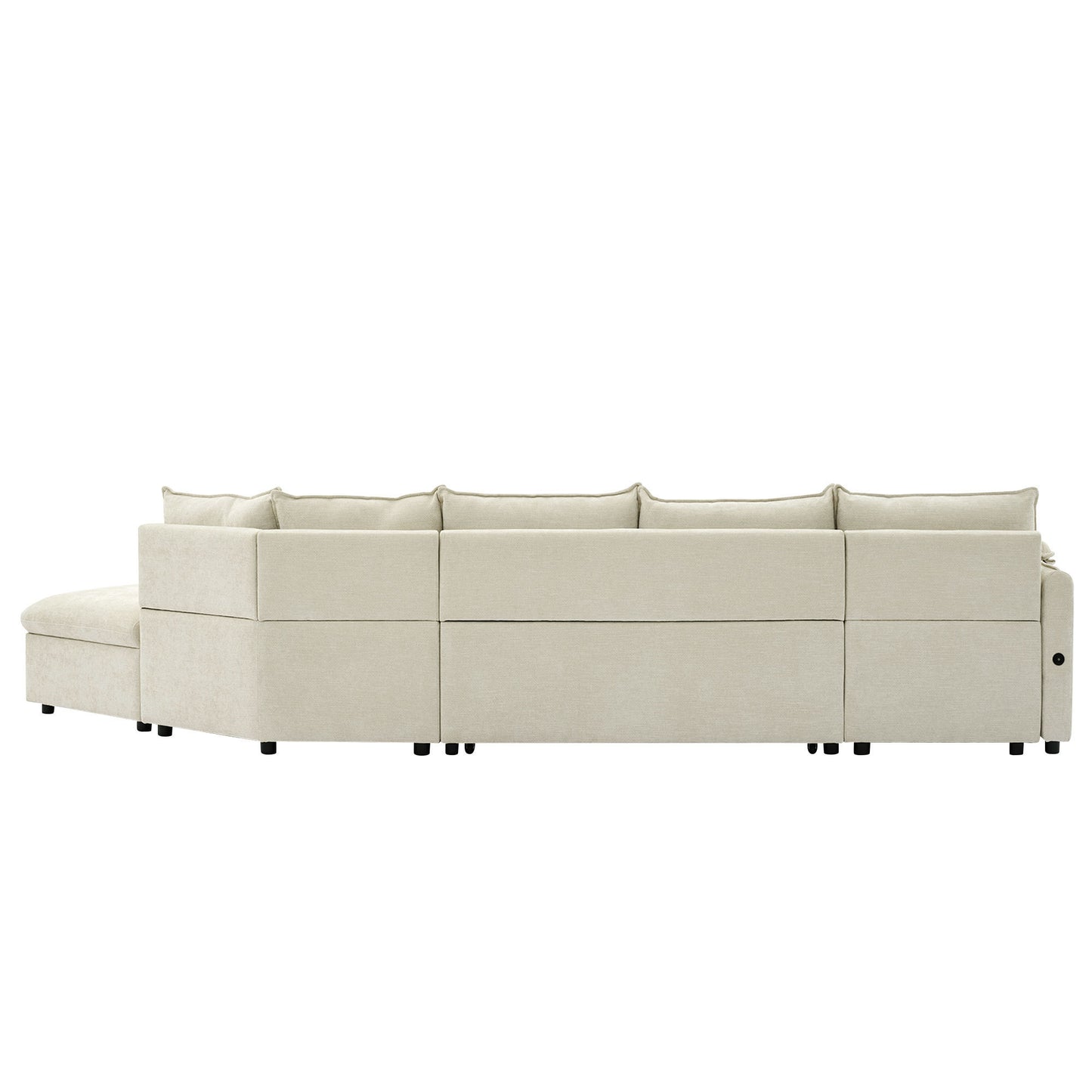 146.9" L-shaped Sofa Sectional Sofa Couch Pull-out Sofa Bed with a Movable Storage Ottoman, a Storage Chaise Lounge and Two USB Ports for Living Room, Beige