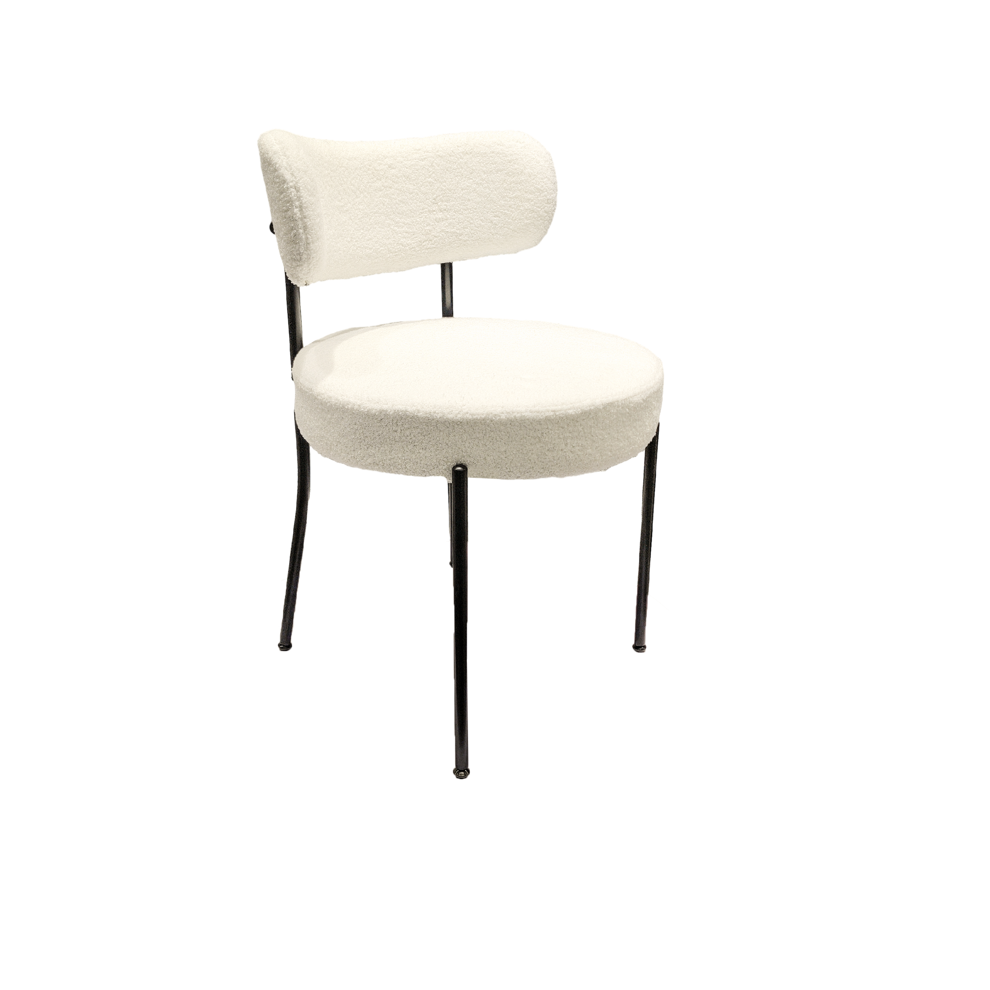 White Dining Chairs Set of 2, Mid-Century Modern Dining Chairs, Kitchen Dining Room Chairs, Curved Backrest Round Upholstered Boucle Dining Chair with Black Metal Legs