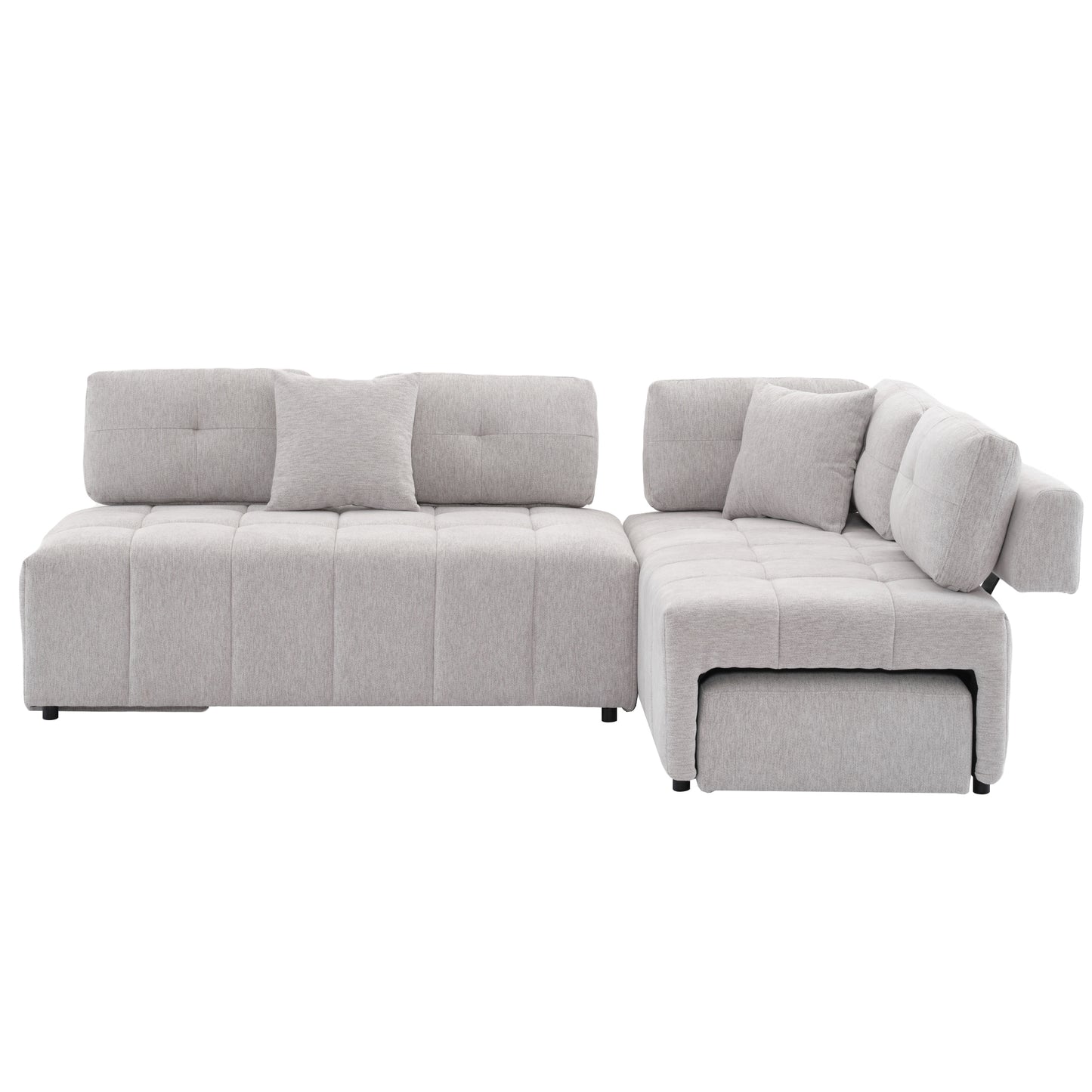 91.73" L-shaped Sofa Sectional Sofa Couch with 2 Stools and 2 Lumbar Pillows for Living Room, Light Grey