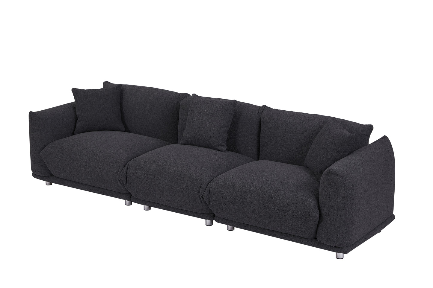 Originality Shapes Black Lambswool Sherpa 4 Seater Sofa With Metal Legs, Solid Wood Frame Couch with 3 Pillows, Linear and Modular Version Design, Possibility Combined Armchair Current Style