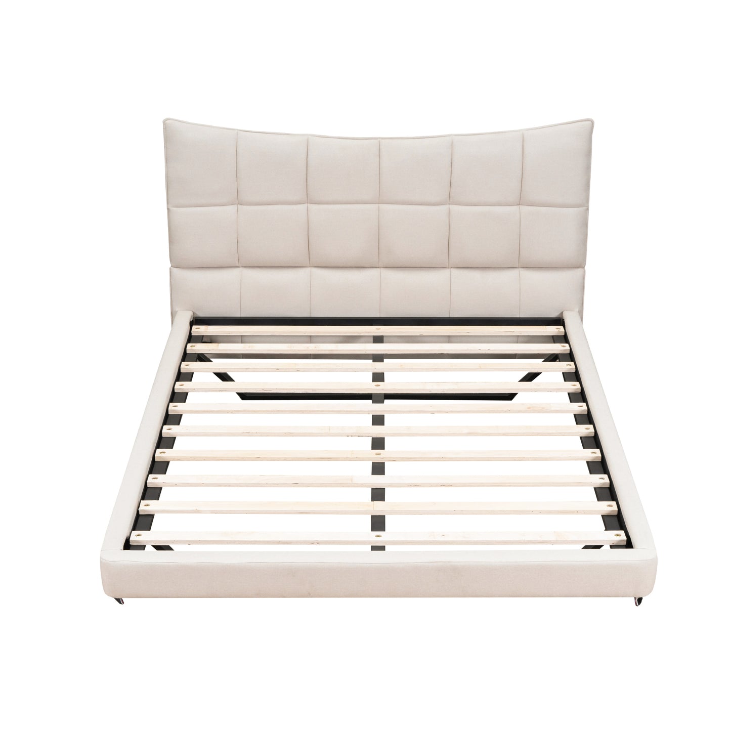 Full Size Upholstered Platform Bed with LED Lights,USB Ports and Outlets,Linen Fabric,Beige