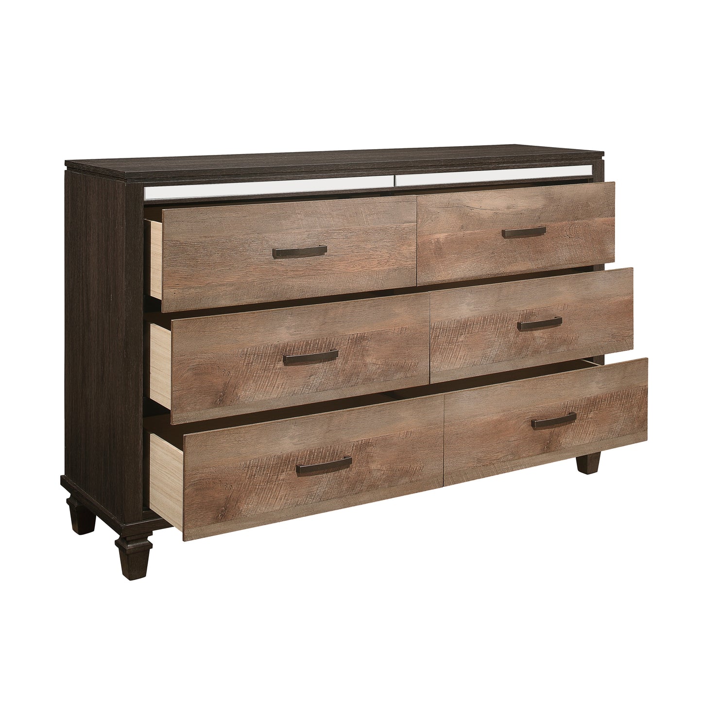 Modern Rustic Style 1pc Dresser of 6x Drawers 2-Tone Finish Wooden Bedroom Furniture