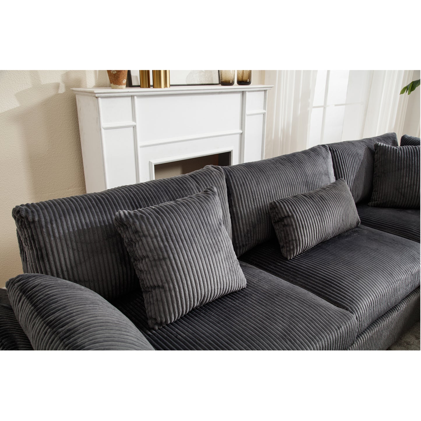 {NEW ARRIVAL} {VIDEO provided} Oversized Modular Sectional Sofa Couches Set,Corduroy Upholstered Deep Seat Comfy Sofa for Living Room,Dark Gray