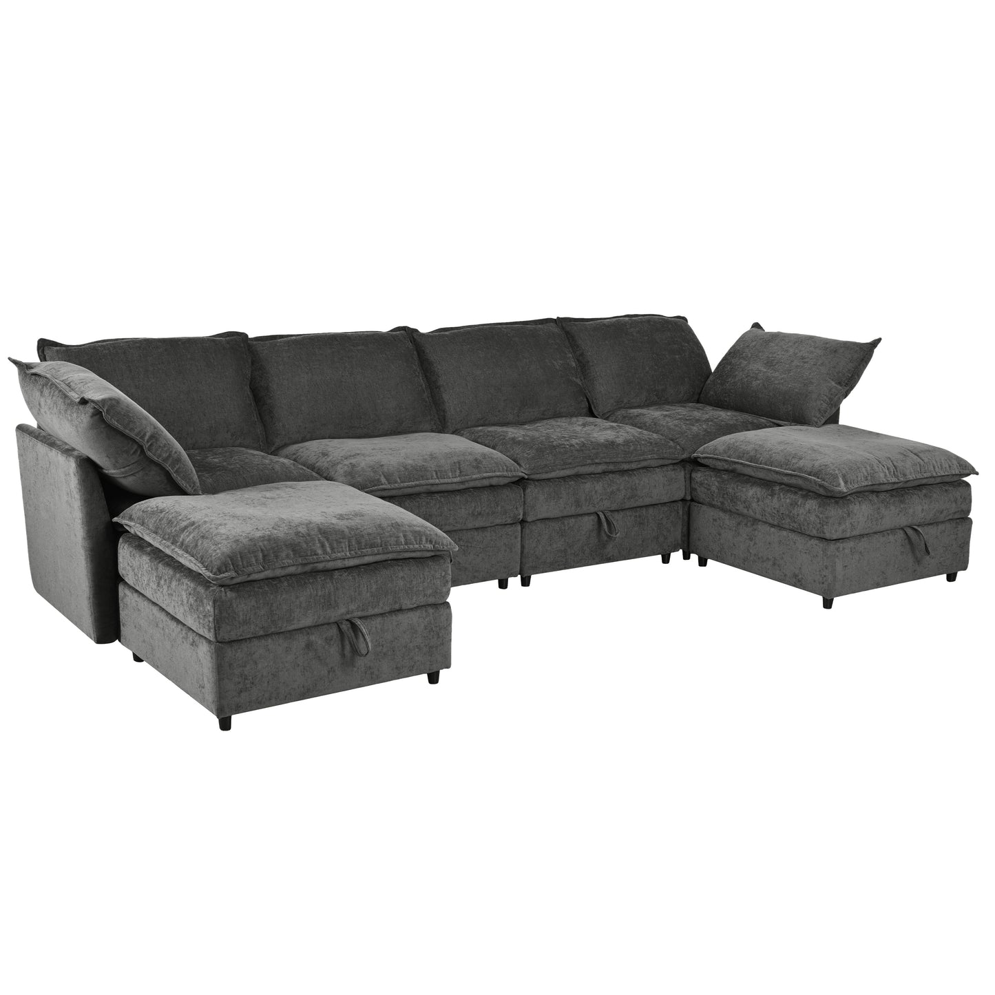 Mirod 126'' Versatile 6-Piece Modular Sofa Bed with Storage,Stylish Faux Double-Layer Cushions,Comfortable & Durable Design,Perfect for Any Living Space