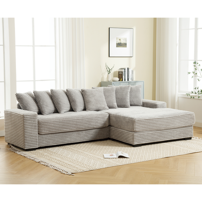 [NEW ARRIVED] [VIDEO PROVIDED] Oversized Two-Piece Couches, L Shaped Sofa, Corduroy, Right Chaise Daybed,with Armrests,Eight Throw Pillows,Corner Sofa,Easy To Assemble, Gray