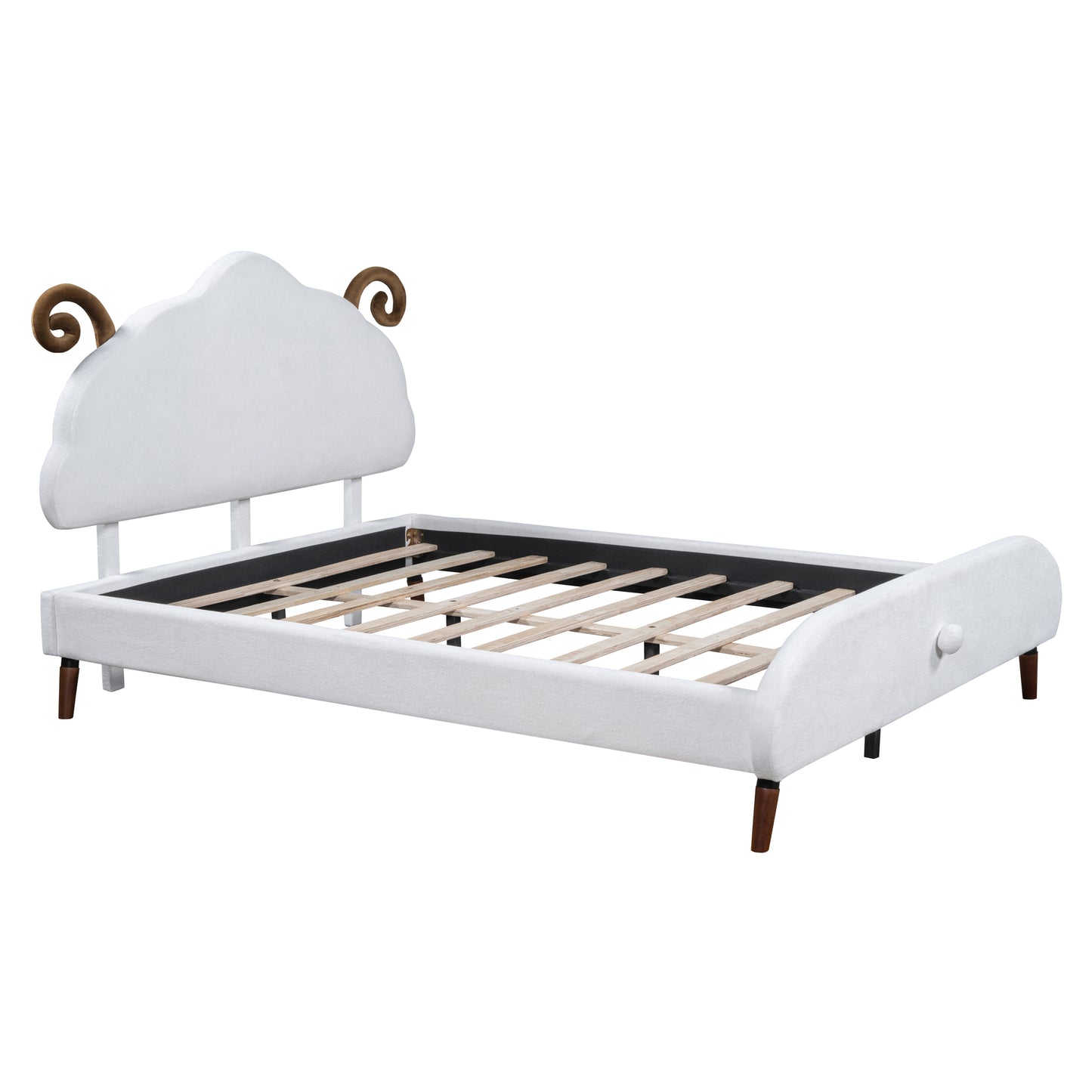 Full Size Upholstered Platform Bed with Sheep-Shaped Headboard, White