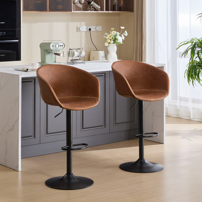 Adjustable Swivel Bar Stools, Mid-Century Modern PU Leather Upholstered Counter Height Bar Stool, Kitchen Island Barstools with Minimalism style, 1 chair/1carton,Brown