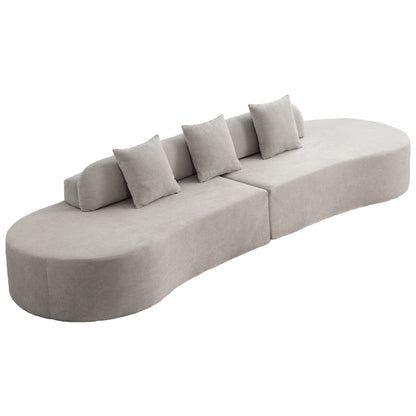 [NEW ARRIVED] [VIDEO PROVIDED] Modern curved combination sofa, terrycloth fabric sofa, minimalist sofa in living room, apartment, no assembly required, three  pillows,Gray