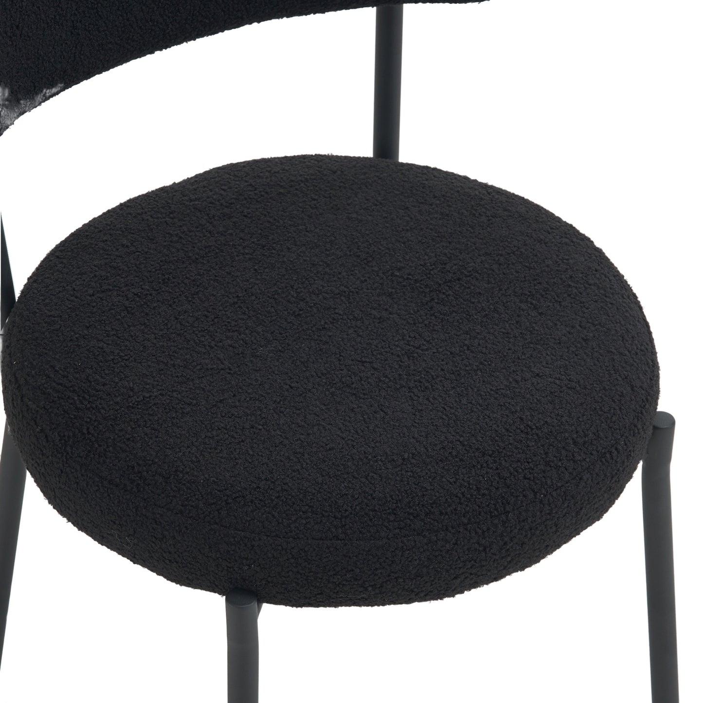 Set of 2 mid-century modern dining chairs - Teddy fabric upholstery - Curved back - Metal frame - Black | Elegant and comfortable kitchen chairs