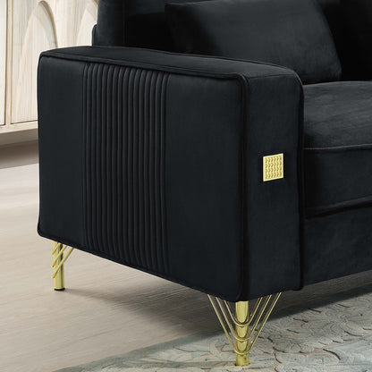 Velvet Sofa with Pillows and Gold Finish Metal Leg for Living Room