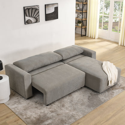 Modular Corduroy Upholstered 3 Seater Sofa Bed with Storage for Home Apartment Office Living Room, Free Combination, L Shaped
, Grey