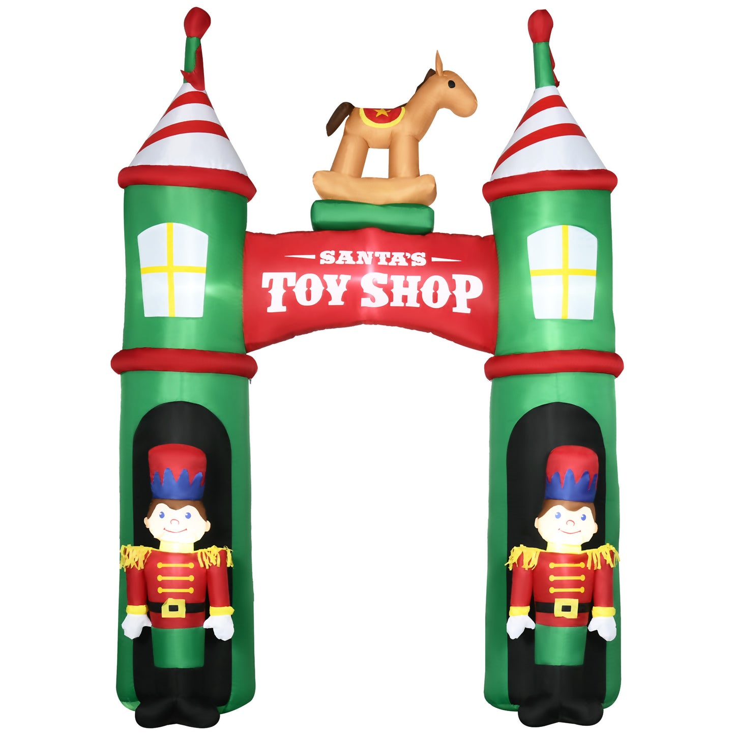 Outsunny 11.5ft Christmas Inflatables Outdoor Decorations Archway with 2 Nutcracker Soldiers Rocking Horse, Blow-Up LED Yard Christmas Decor for Lawn Garden Party