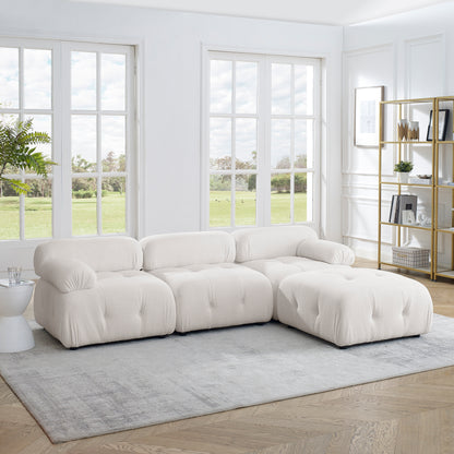 Modular Sectional Sofa, Button Tufted Designed and DIY Combination,L Shaped Couch with Reversible Ottoman, Ivory Teddy Fabric