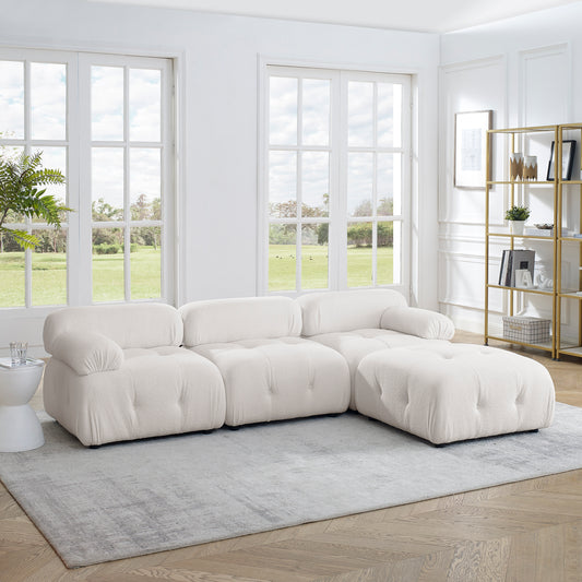 Modular Sectional Sofa, Button Tufted Designed and DIY Combination,L Shaped Couch with Reversible Ottoman, Ivory Teddy Fabric