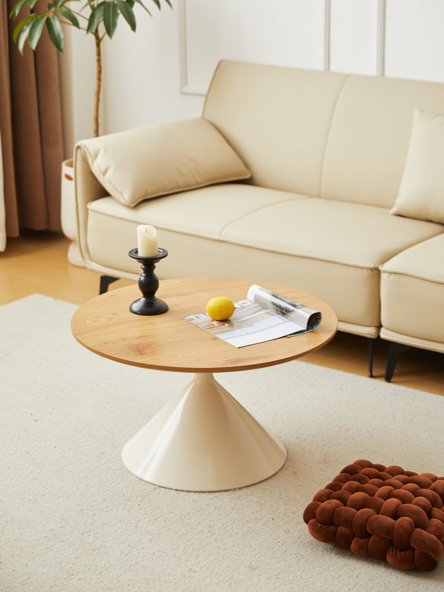 ROUND COFFEE TABLE WHITE+WOOD