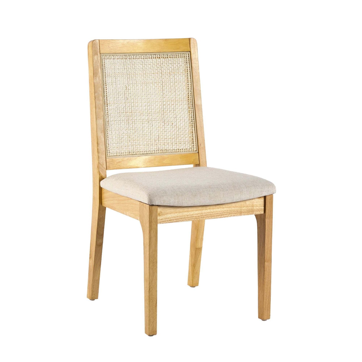 Modern Solid Wood Dining Chair with Rattan Inset Back, Set of 2, Natural