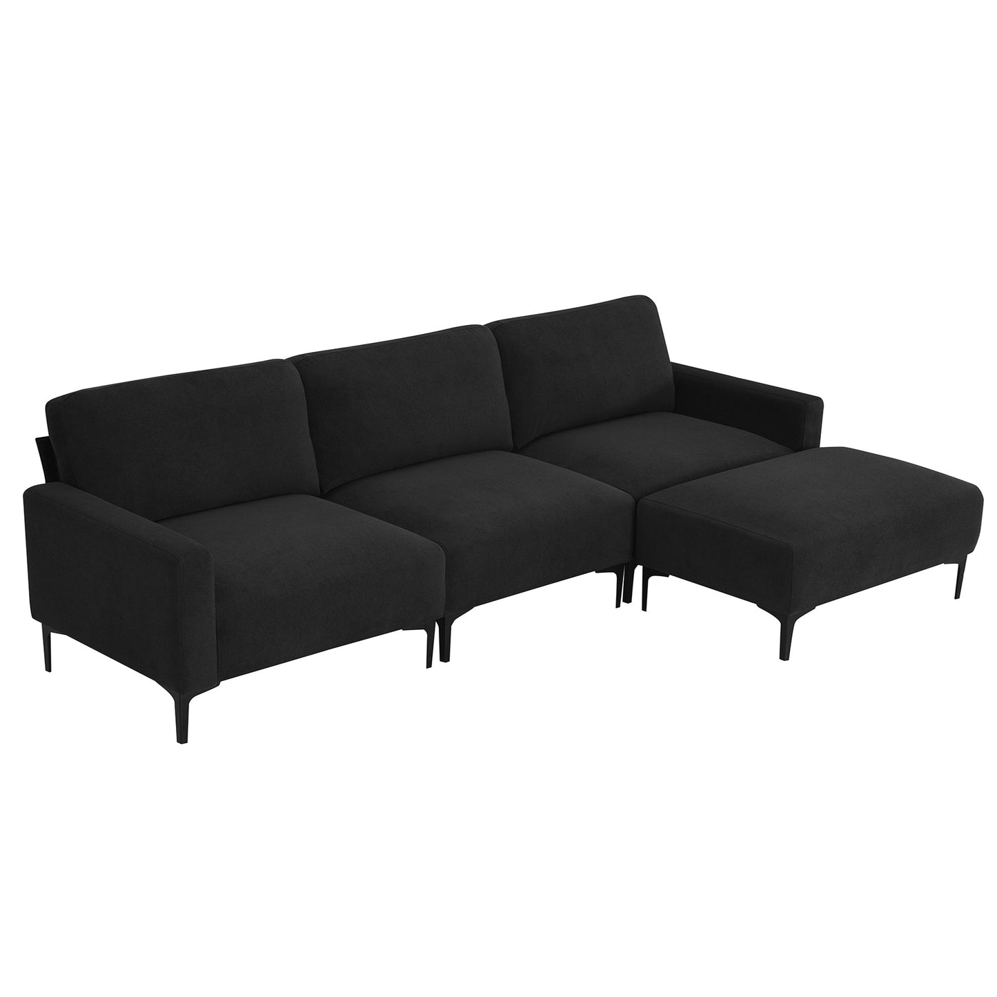 Modern Velvet L-Shaped Sectional Sofa, 4-Seater, Convertible Ottoman, Freely Combinable Sofa