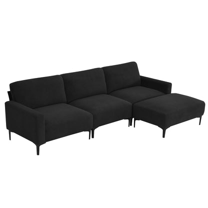 Modern Velvet L-Shaped Sectional Sofa, 4-Seater, Convertible Ottoman, Freely Combinable Sofa