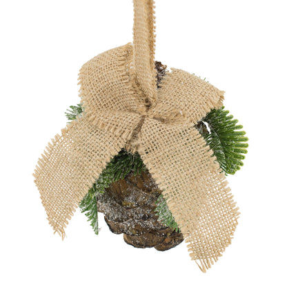 5x4.5x7" Pinecone With Burlap Hanger, Christmas Tree Ornaments for Holiday Party Decorations, Set of 6