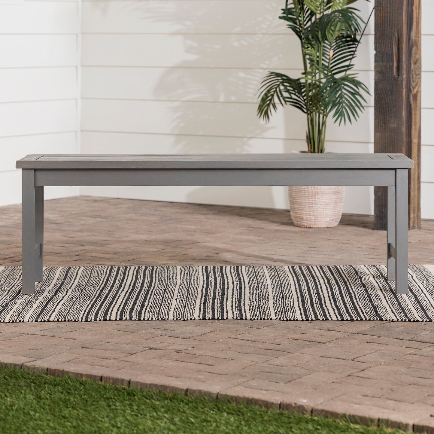 Modern Slat-Top Solid Wood Patio Bench - Dark Brown