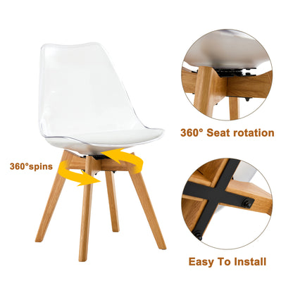 Modern chairs can rotate 360 degrees. The backrest is made of PET material, the seat cushion is made of PU material, and the support legs are made of oak. (Set of 4)