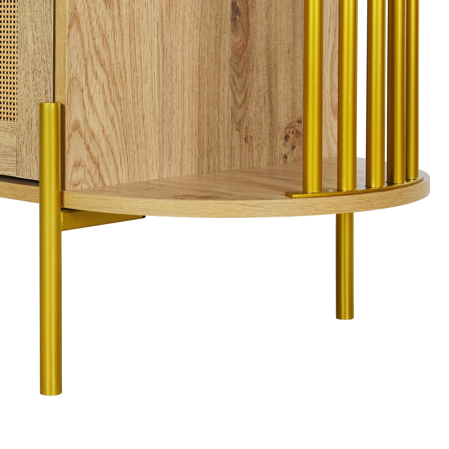 TREXM 2-Door Elegant Curved Dining Cabinet with Gold Trim and Woven Rattan Doors for Dining Room (Natural)