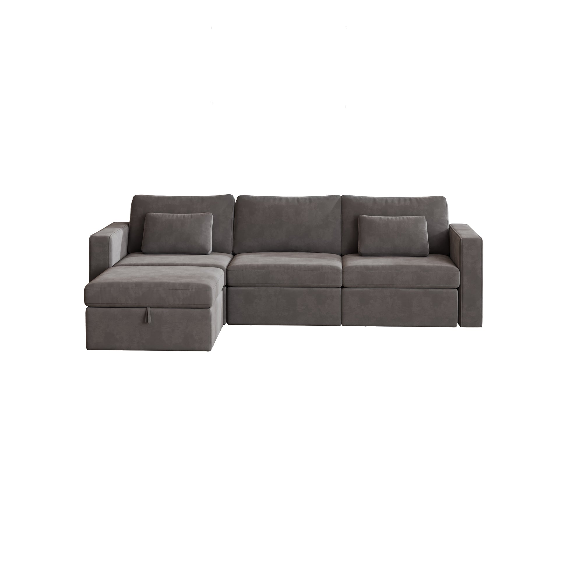 Modern Velvet Modular Sectional Sofa, L Shape Convertible Sofa Set with Pillows, Oversized Sectional Couches with Storage Ottomans for Living Room, Loft, Apartment, Office - Dark Gray 4 Seats