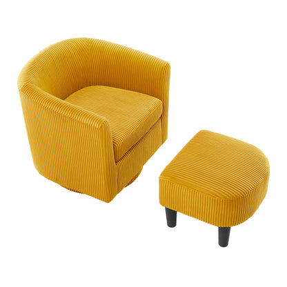 Swivel Accent Chair 360° Comfy Recliner Corduroy Arm Chair Single Sofa with Ottoman for Living Room Bedroom,Yellow