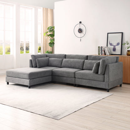 Sectional Couch with Reversible Chaise Modern L-Shape Sofa 4-Seat Corner Couch Modular Sofa with Ottoman,Grey